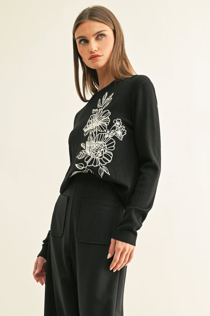 ITZEL FLORAL EMBROIDERY KNIT TOP