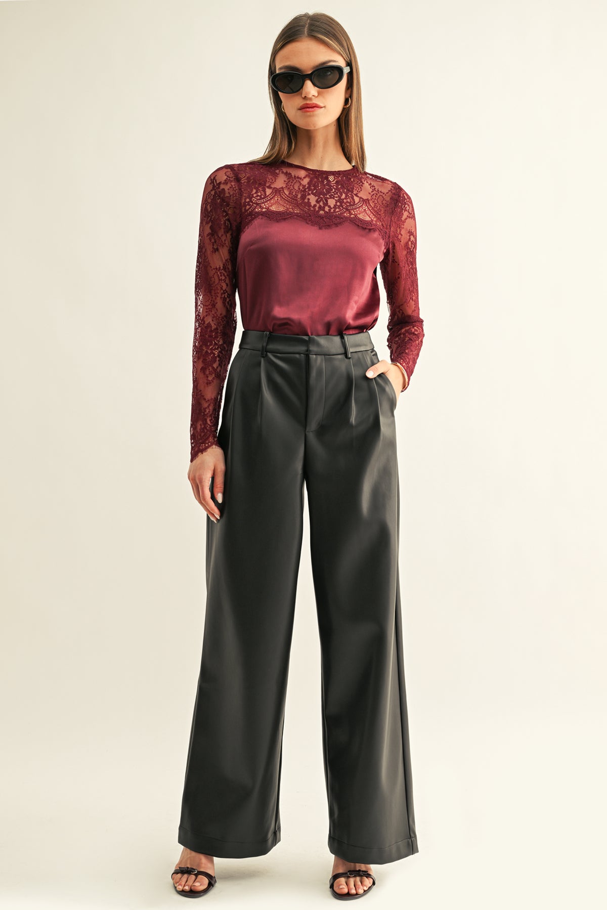 KATALEYA LACE CONTRAST LONG SLEEVE TOP