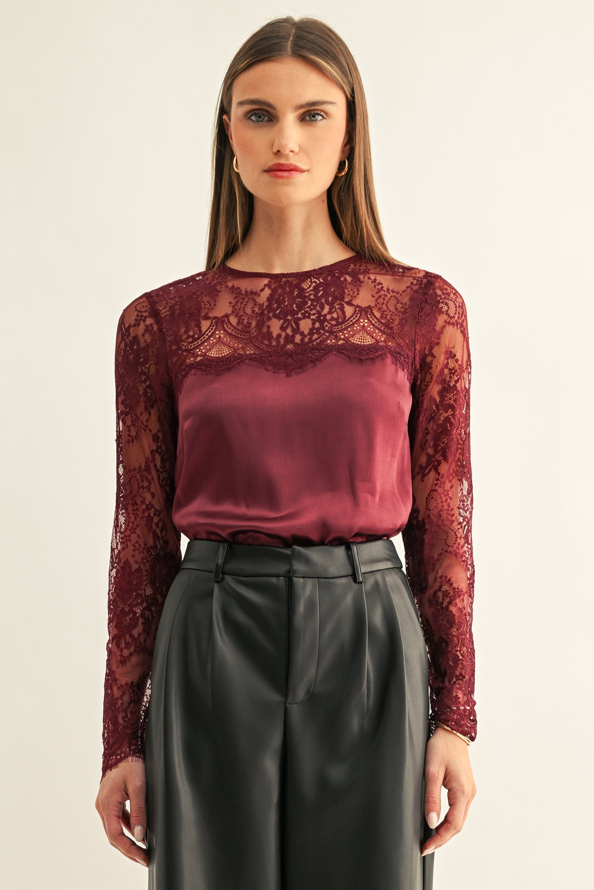 KATALEYA LACE CONTRAST LONG SLEEVE TOP