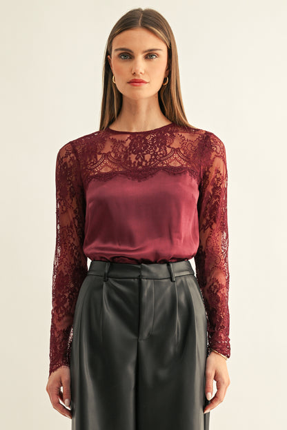 KATALEYA LACE CONTRAST LONG SLEEVE TOP