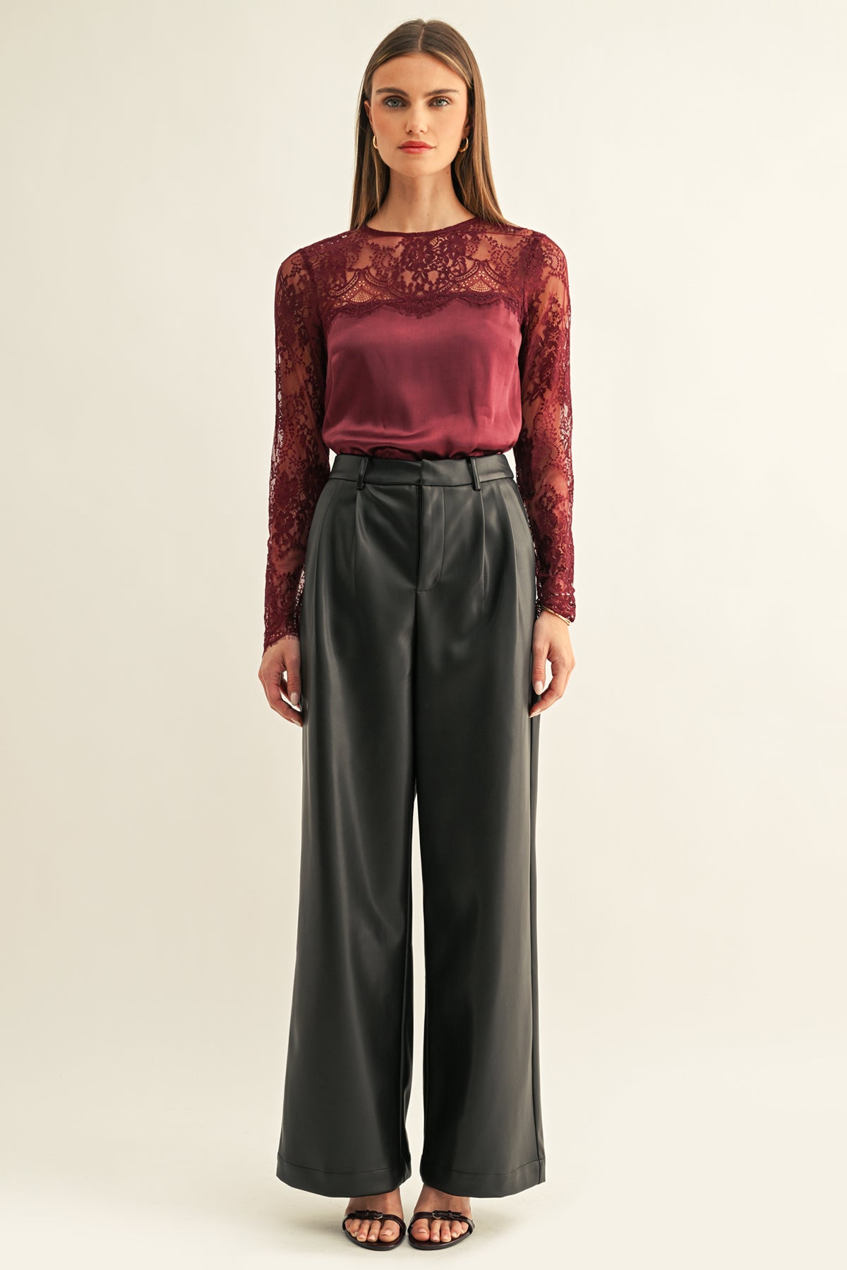 KATALEYA LACE CONTRAST LONG SLEEVE TOP