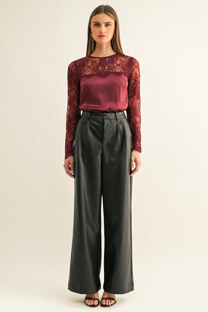 KATALEYA LACE CONTRAST LONG SLEEVE TOP