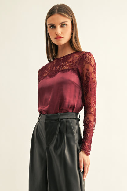 KATALEYA LACE CONTRAST LONG SLEEVE TOP