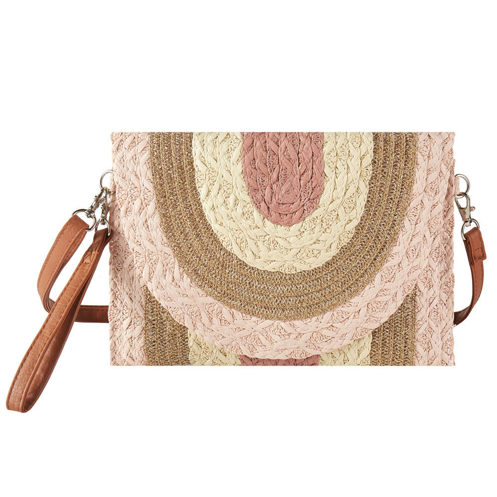 Metallic Color Straw Clutch / Crossbody Bag