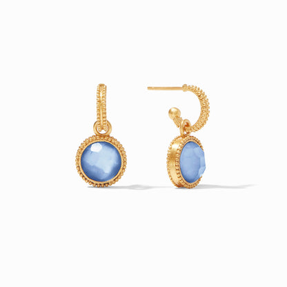 Iridescent Chalcedony Blue Fleur-de-Lis Hoop & Charm Earring