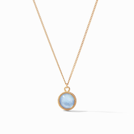 Fleur-de-Lis Solitaire Iridescent Chalcedony Blue Necklace