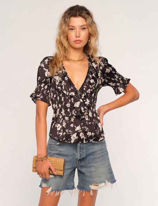 BLACK FLORAL EUGENIA TOP