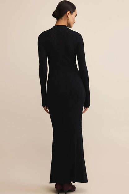 Black Aden Mesh Sweater Dress
