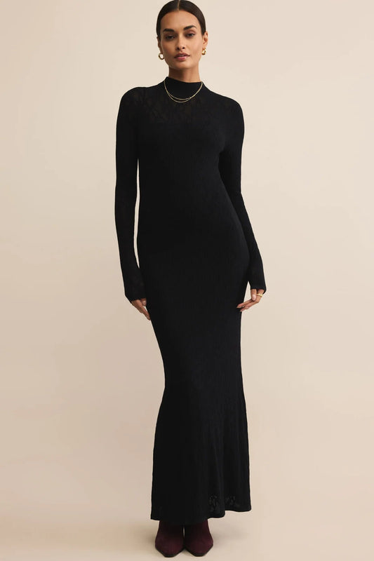 Black Aden Mesh Sweater Dress
