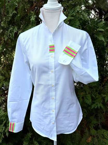 White Oxford with Pink and Green Stripe