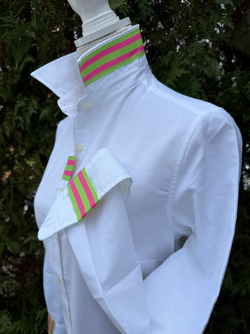 White Oxford with Pink and Green Stripe