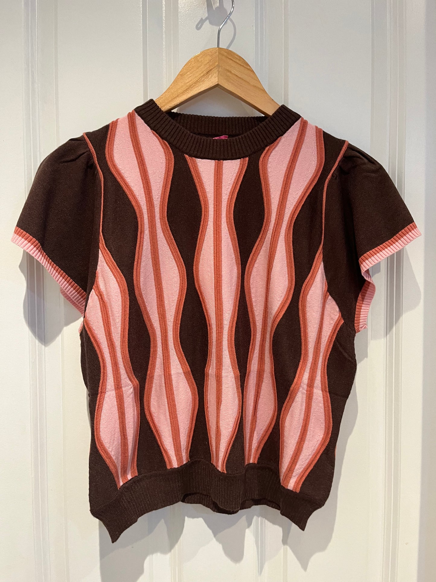 Wavy Stripe Short Sleeve Sweater