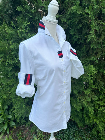 White Oxford Shirt - Red and Blue Ribbon