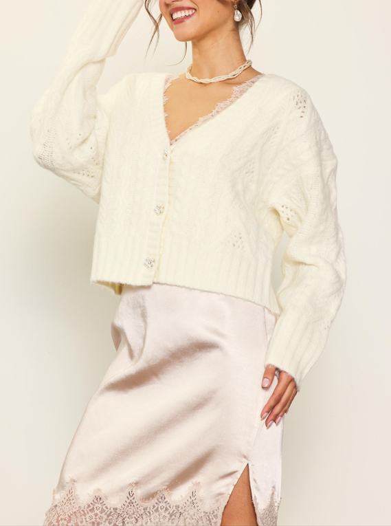 Jewel Buttoned Cream Cardigan