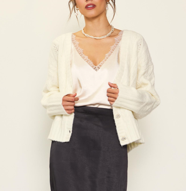 Jewel Buttoned Cream Cardigan