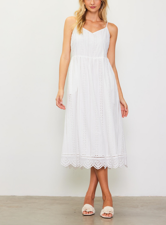 EYELET LACE SMOCKED BACK DRESS