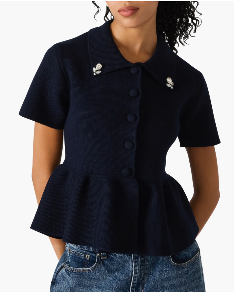 Roxanna Jewel Embellished Peplum Knit Top