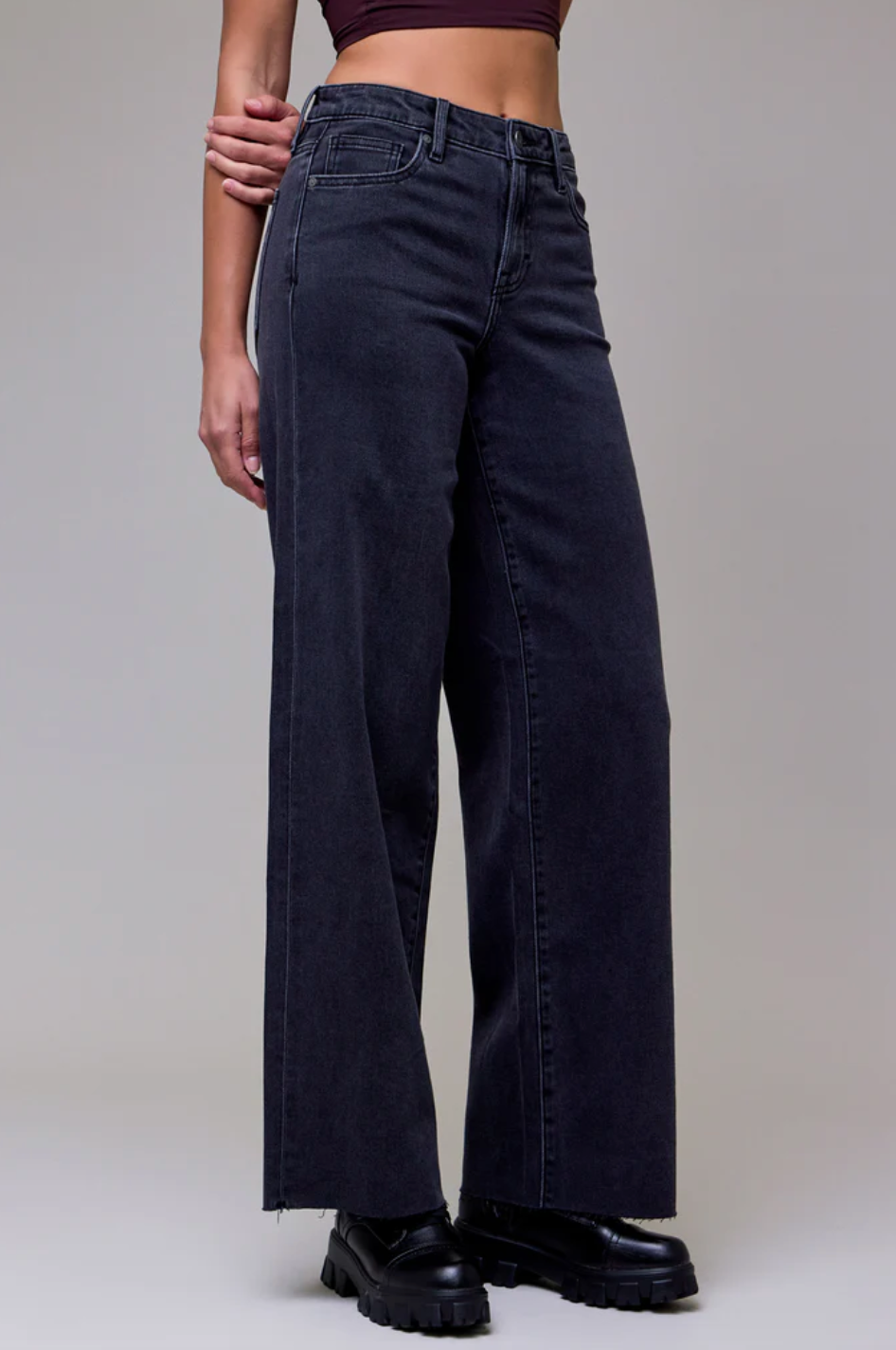 Charcoal Nori Wide Leg Jeans