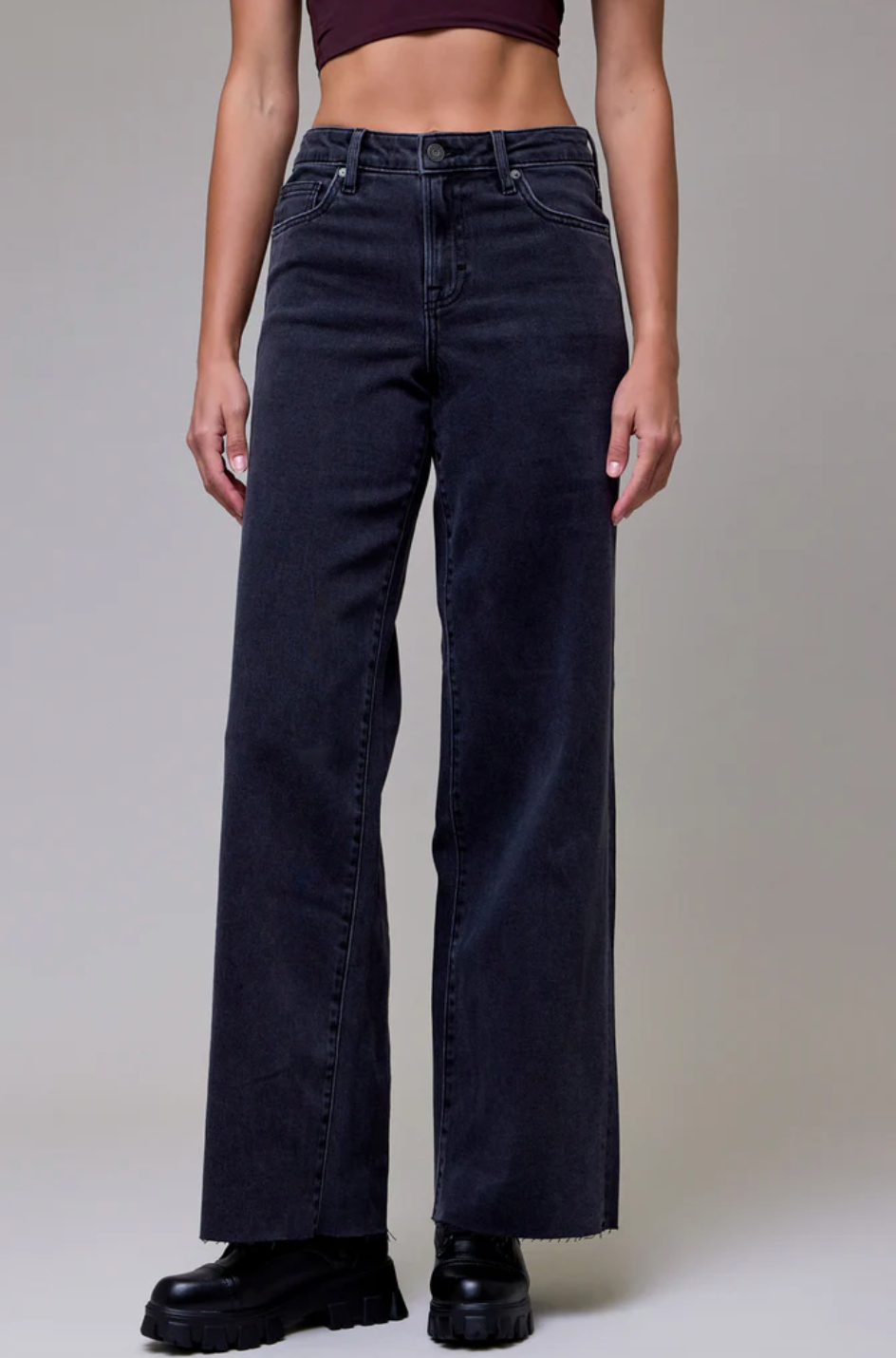 Charcoal Nori Wide Leg Jeans