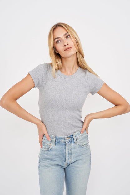 Pointelle Crewneck Tee - Grey