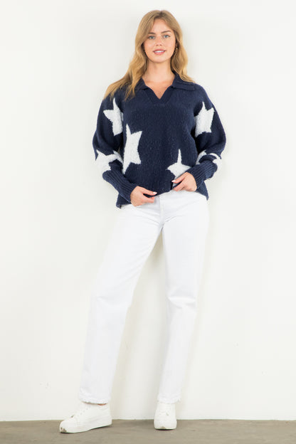 Navy Star Knit Sweater