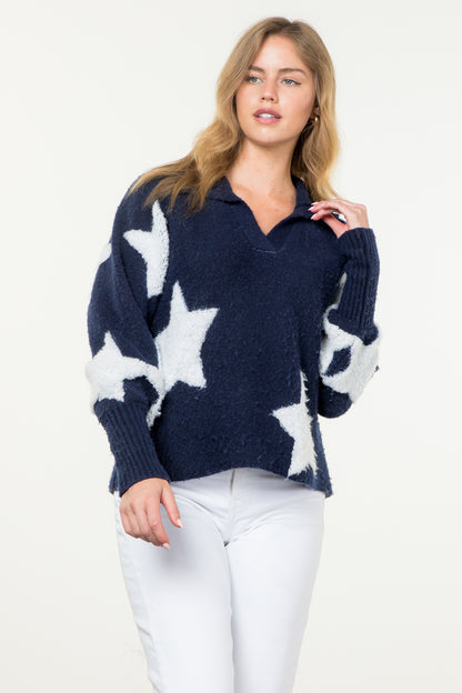 Navy Star Knit Sweater