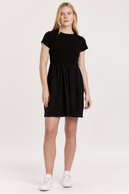 AVALON MOCK NECK SHORT SLEEVE DRESS BLACK