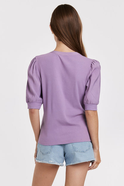 LILAC PUFF SLEEVE HENLEY TOP