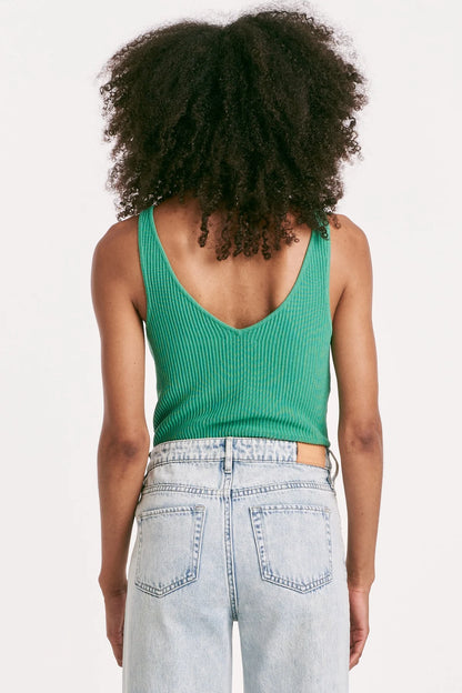 Green V-Neck Ribbed Tank