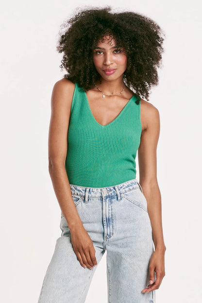 Green V-Neck Ribbed Tank