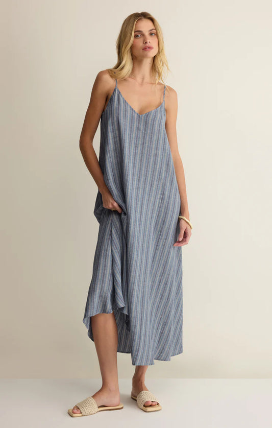 Indigo Striped Midi Dress