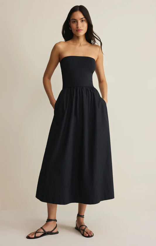 Black Strapless Midi Dress