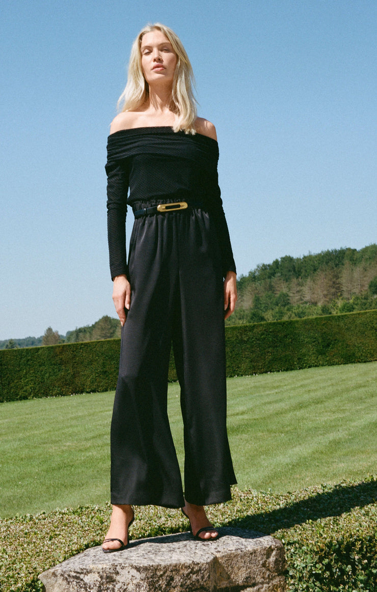 Black Isolde Wide Leg Satin Pant