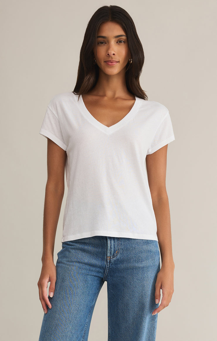 WHITE MODERN V-NECK TEE