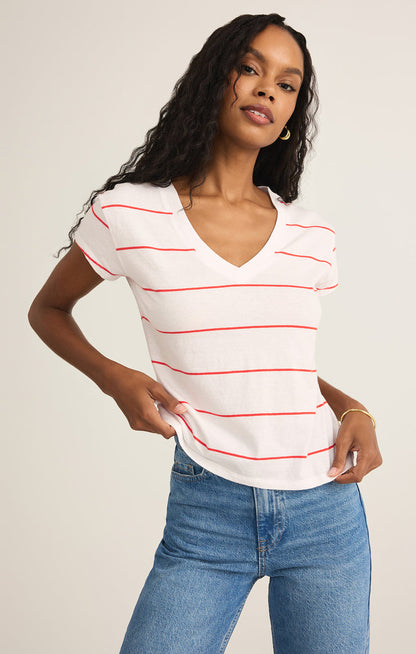 Red Striped Modern V-Neck Tee