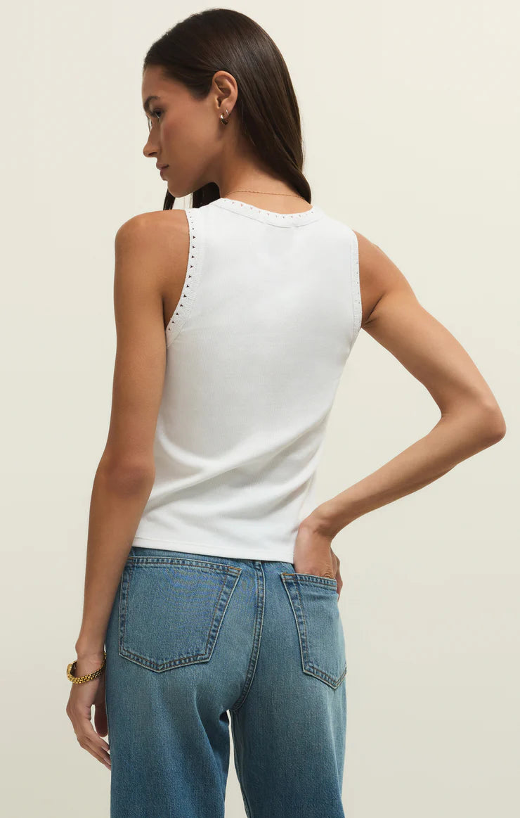 White Ribbed Tank with Trim