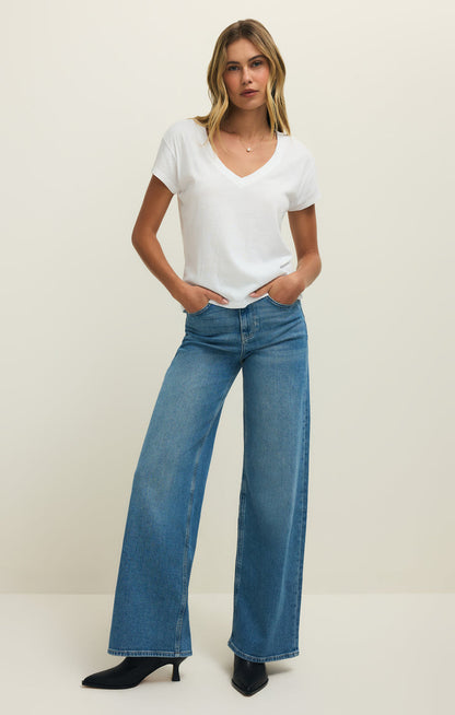 White Modern V- Neck Tee