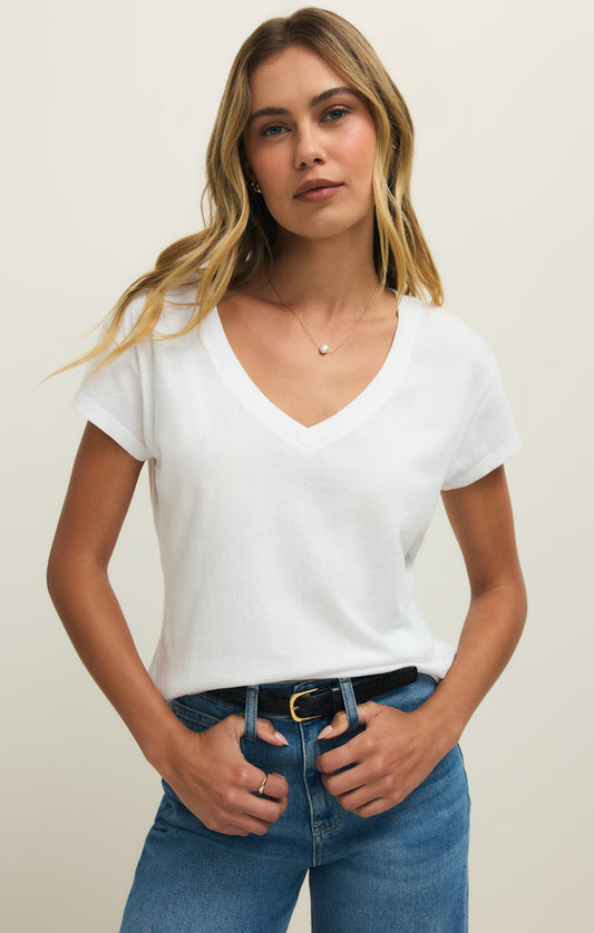 White Modern V- Neck Tee