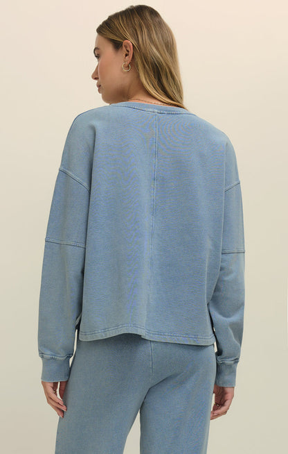 Delphine V Neck Knit Denim Sweatshirt