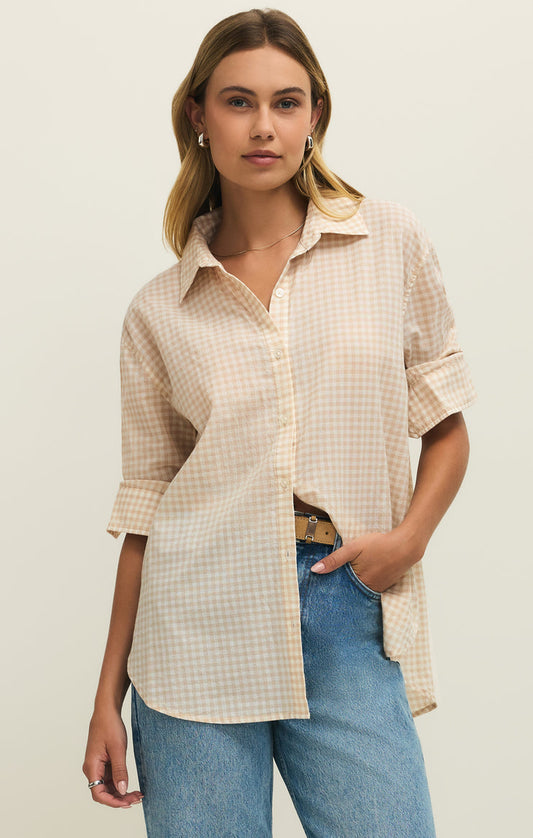 Tan Gingham Button down Shirt