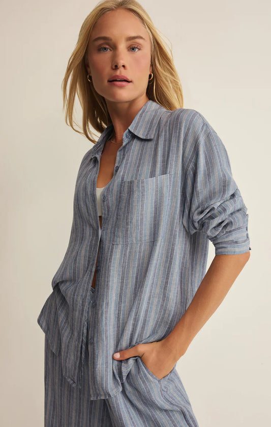 Indigo Striped Button Up