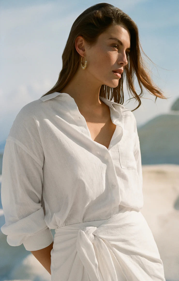 White Signature Linen Button Up