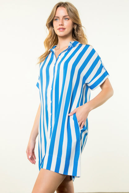 Short Sleeve Striped Midi Dress