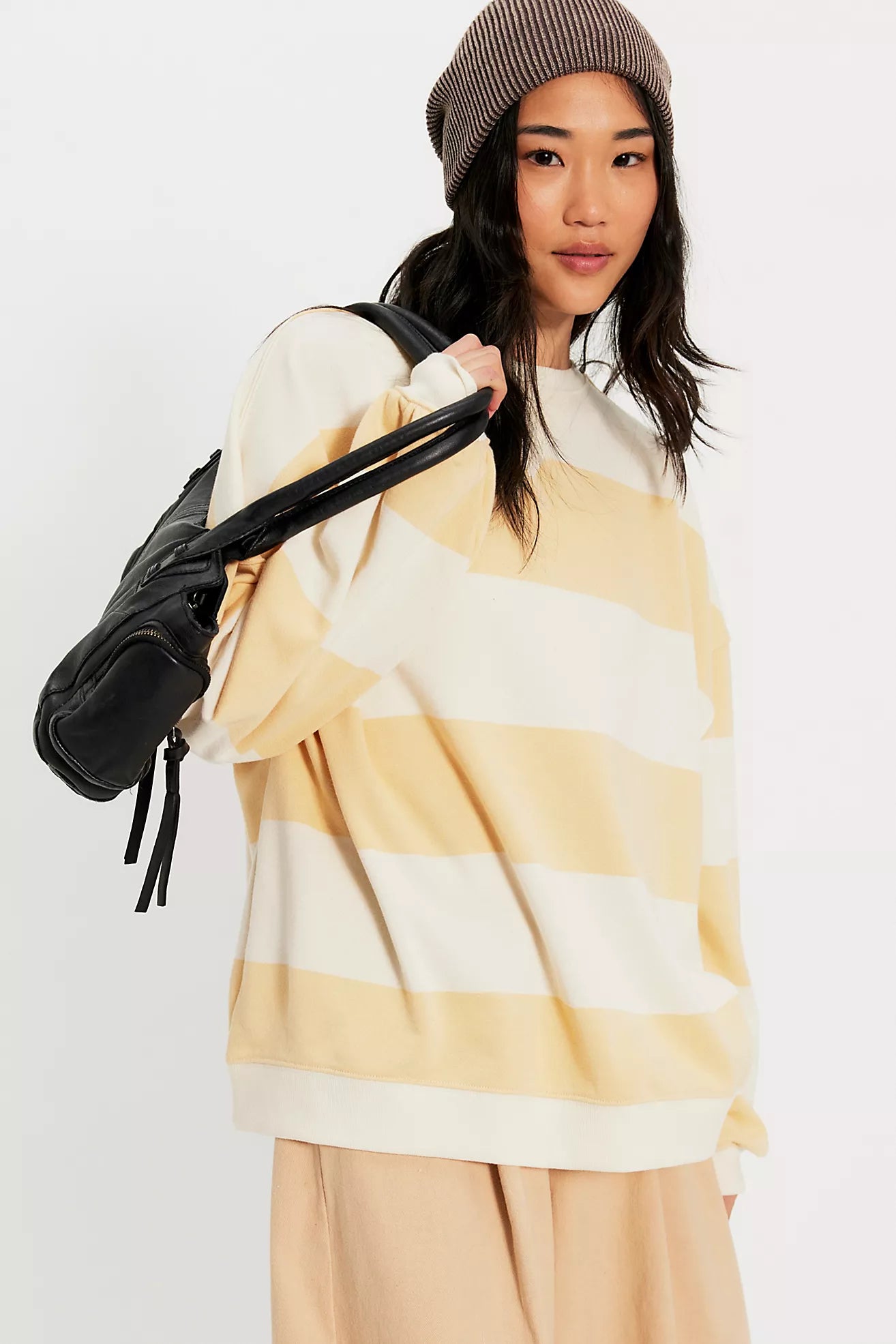Striped Crewneck- Apricot and Cream