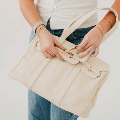Cream Canvas and Vegan Leather Tote: Cream