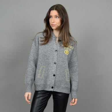 Grey Baseball Jacket Sweater