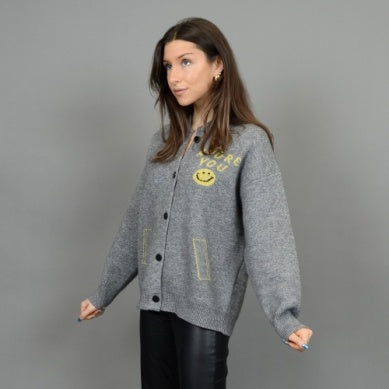 Grey Baseball Jacket Sweater