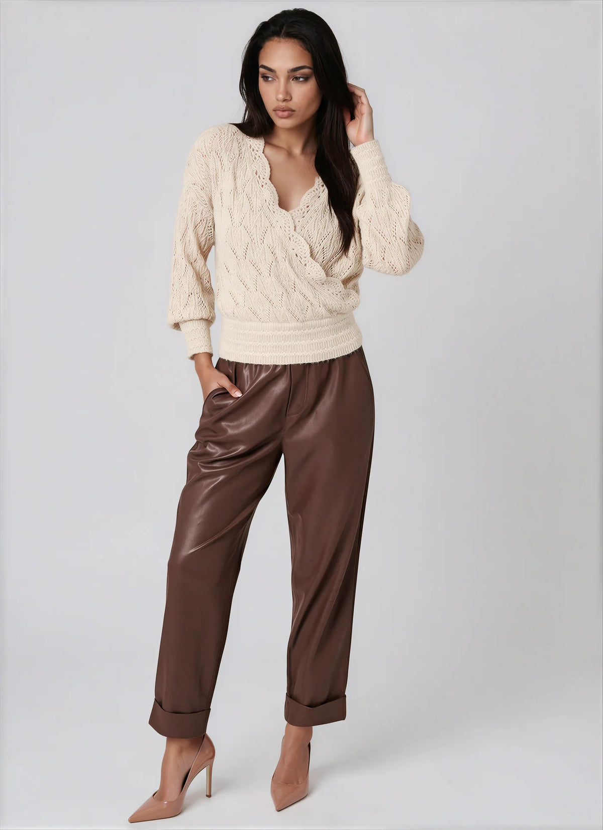 Beige Wrap Front Alya Sweater