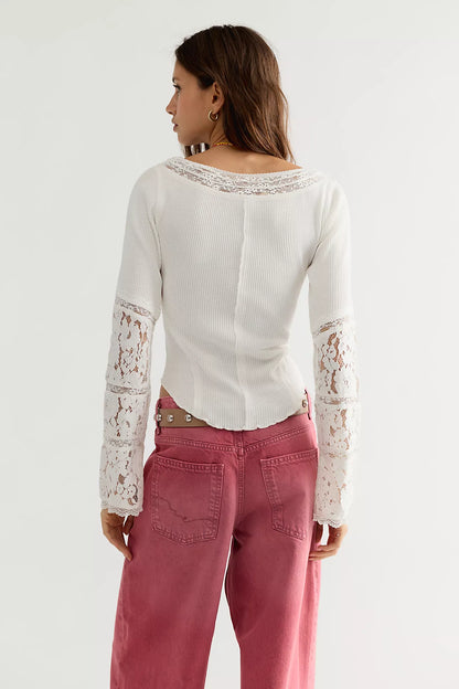 White Amber Lace Cuff Top