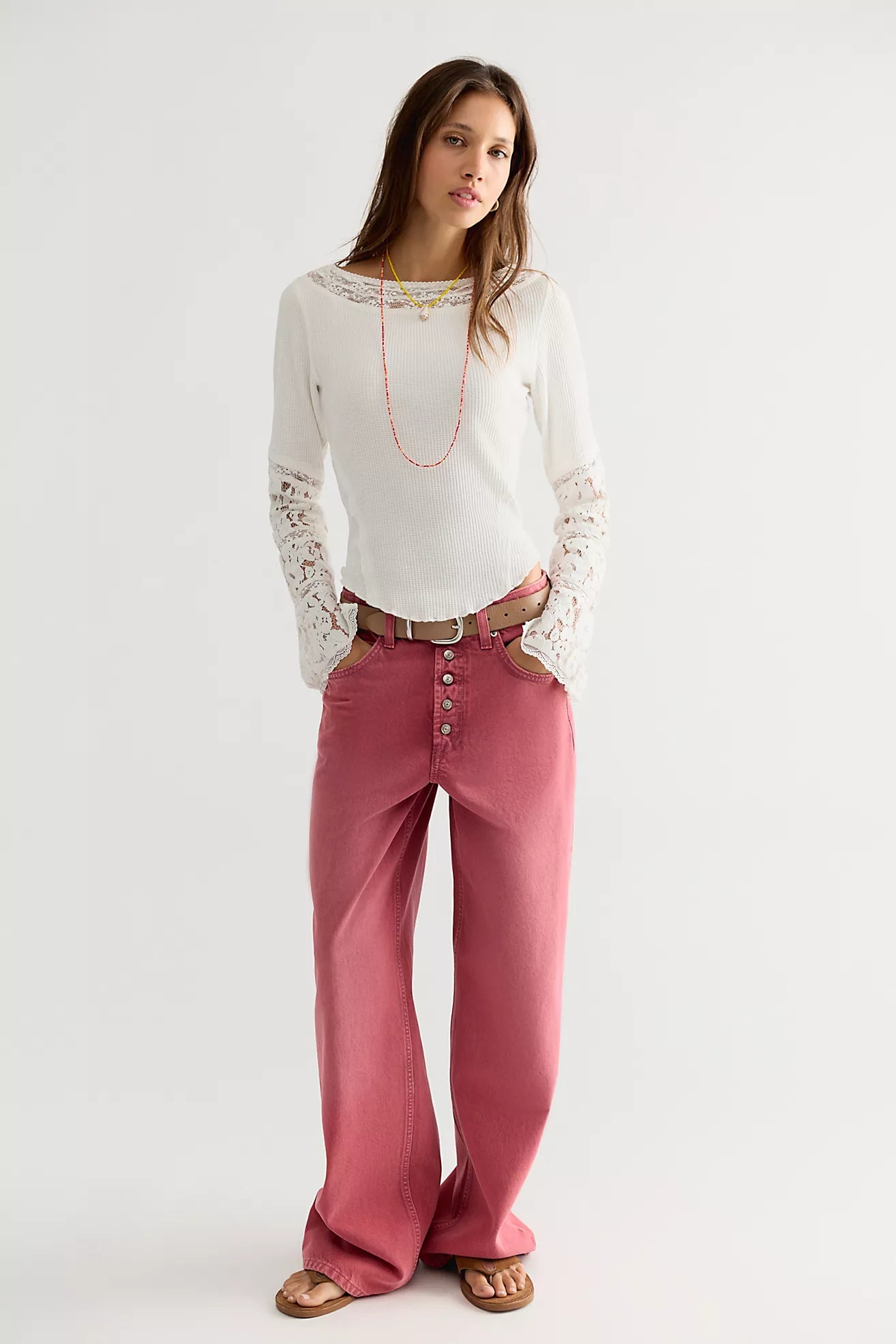 White Amber Lace Cuff Top